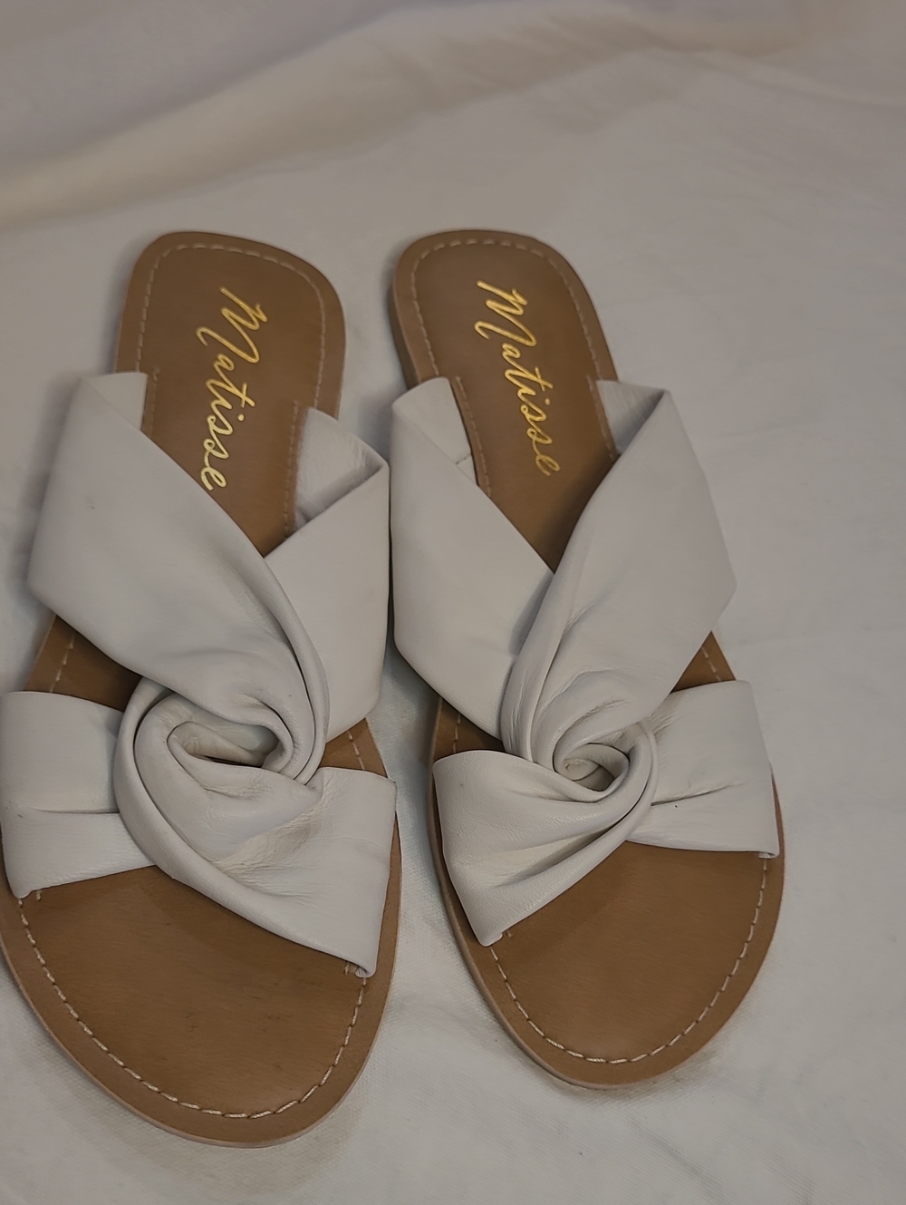 Matisse White Knotted Slide Sandals Leather for Women Made In India Size 9
